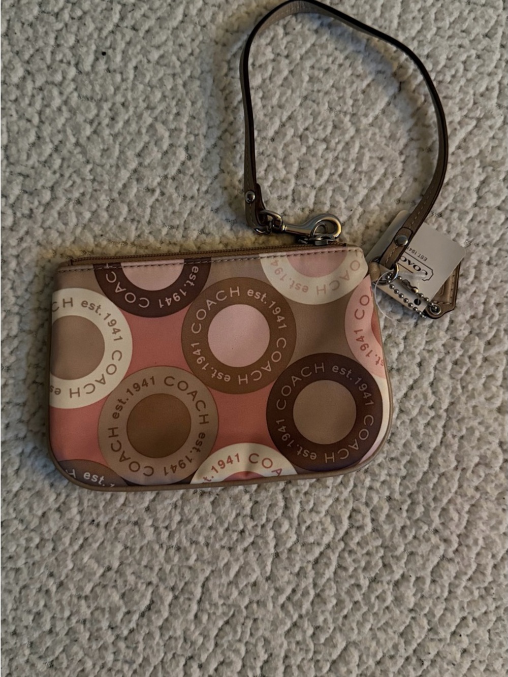 Coach Pink and Brown Circle Signature Wristlet